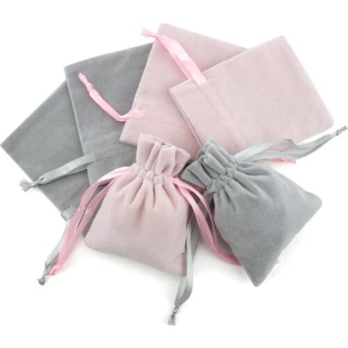 5pcs (8X10cm) Pink and Gray Color Separation Flannel Bags Jewelry Gift Display Packing Bags Velvet Drawstring Pouches Gift Bags