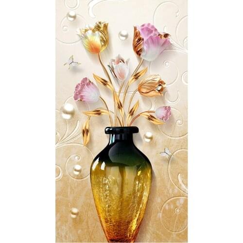 Art Flower Vase Diamond Painting Floral Golden Tulip Round Full Drill Nouveaute DIY Mosaic Embroidery 5D Cross Stitch Home Decor