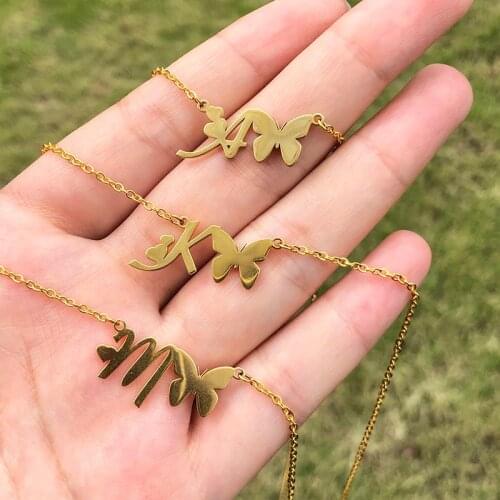 Initials Butterfly Necklace For Women Boho Stainless Steel Choker A-Z Alphabet Pendant Necklace Gold Chain Jewelry 2020 collare