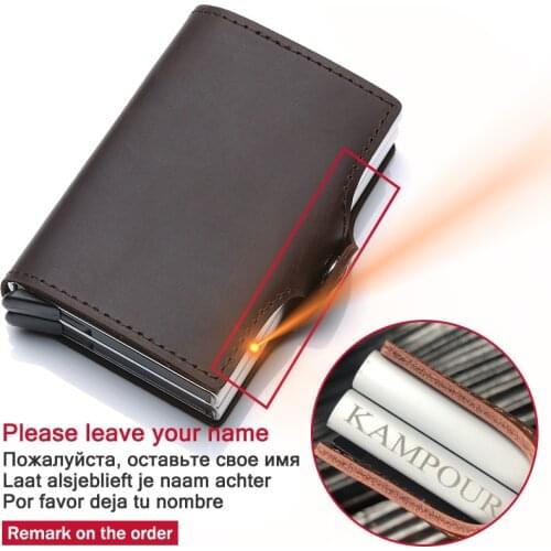 Laser engraving 100% Genuine Leather Aluminum Wallet Pocket ID Card holder RFID Blocking Mini Wallet Automatic Credit Card purse
