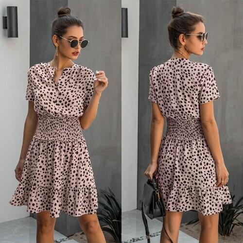 Summer Dresss Women Clothing Leopard Print Ruffles Mini Dresses Buttons Purple Waisted Fitted Dress For Woman Vestido Femme Robe