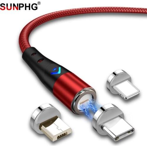 SUNPHG 3 in 1 Magnetic Type C Cable for iPhone Lightning 3A Fast Charger Cable Microusb Cord for Huawei Samsung 1m Charging Wire