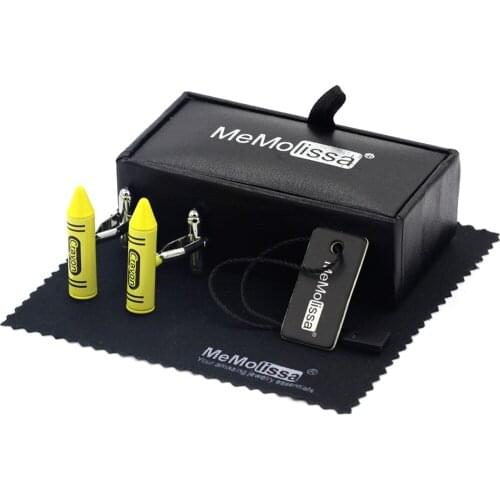 MeMolissa Display Box Cufflinks Novelty Crayon Cufflinks Silver with Yellow Enamel Cufflinks Gifts for Men Free Tag & Wipe Cloth