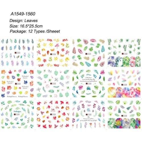 12 Pcs/set Nail Watermark Sticker Large Green Plant Pattern Epoxy Filling Material Trend Lady DIY Nails Making Filler R9JE