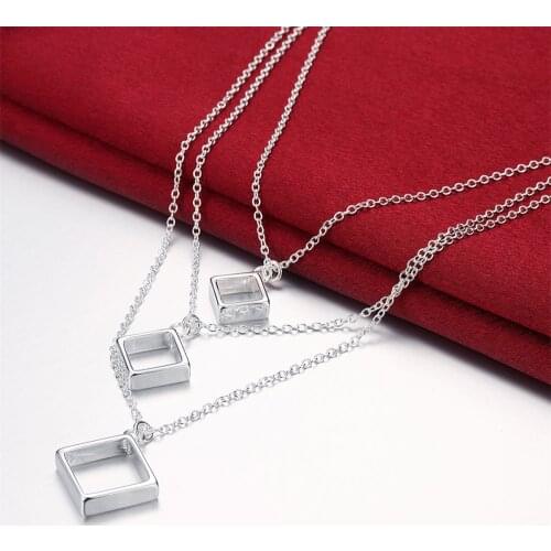 New Style 925 Sterling Silver 18 Inch Chain Three Square Pendant Necklace Female Glamour Party Engagement Wedding Fashion Jewelr