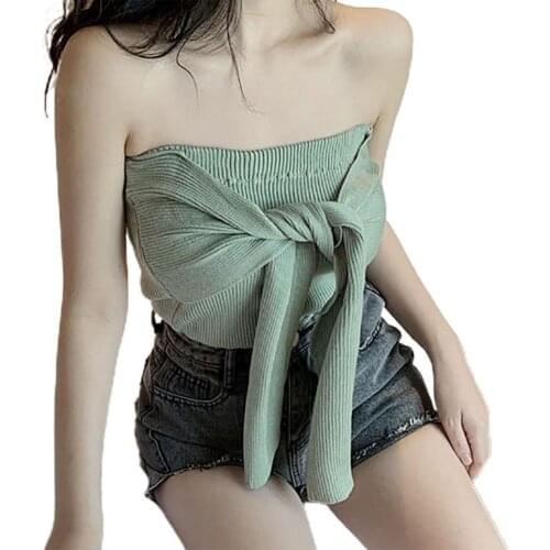 Sexy Women Vest Solid Color Ribbed Sleeveless Bandages Knitted Bandeau Tube Top for Party Womens Clothing 2021