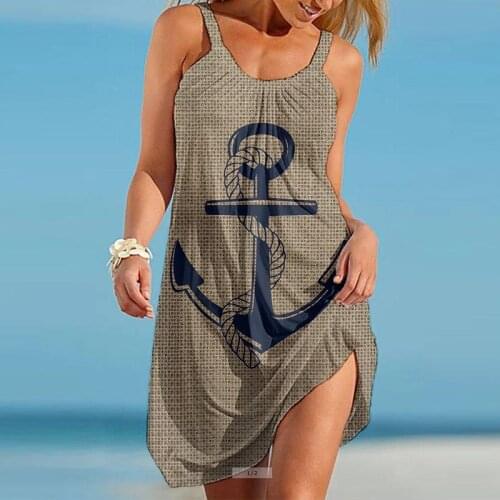 Sexy Sling O-Neck Sleeveless Summer Mini Dress Causal Loose A-Line Women Dress for Beach Fashion Print Cotton Lady Office Dress
