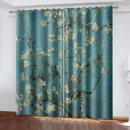 Custom blue flower birds curtains 3D Window Curtains For Living Room Drapes Cortinas