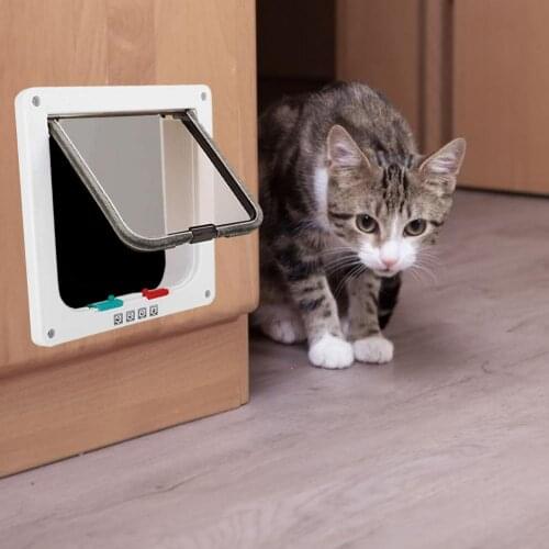 Cat Dog Door Sliding Controllable Lockable Pet Supplies Pet Flap Doors ABS Plastic Pet Gate Door Kit With 4 Way Security Lock