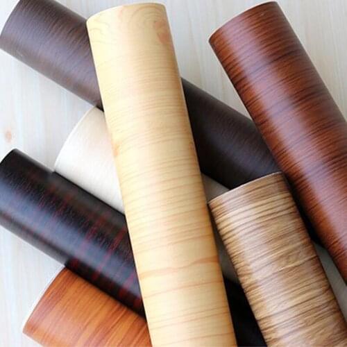 Self Adhesive Wood Grain Wall Sticker Home Decor Furniture Vinyl Wrap Waterproof PVC Wallpaper Kitchen Desk Door Decorative Film