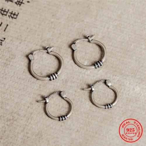 MKENDN 925 Sterling Silver Creative Retro D-Shape Half Circle Hoop Earring Street Punk Style Ear Pin for Men Women Fine Jewelry