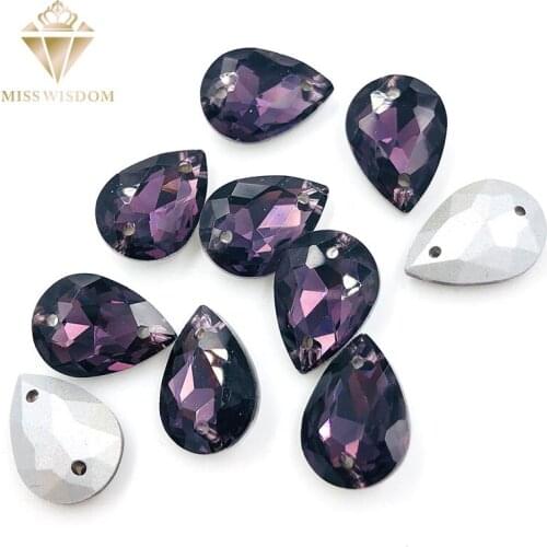 10X14/13X18mm water drop Deep purple glass crystal pointback Double hole sew on rhinestones Diy dress wedding accessories