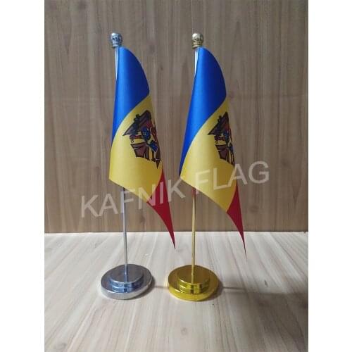 KAFNIK, Moldova Office table desk flag with gold or silver metal flagpole base 14*21cm country flag free shipping