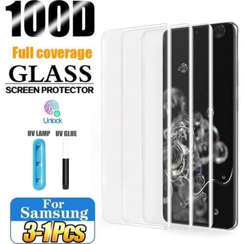 UV Tempered Glass For Samsung S21 Plus Ultra Screen Protector S10 E 4G 5G Film Case S8 S9 S20 Note 8 9 10 20 S 10 8 9 21 Note9