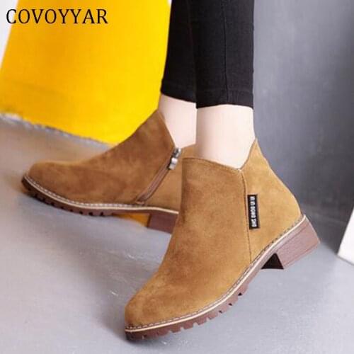 COVOYYAR 2019 Women Boots Flock Low Heel Ankle Boots High Top Autumn Casual Shoes Woman Oxfords Flat Short Booties WBS457