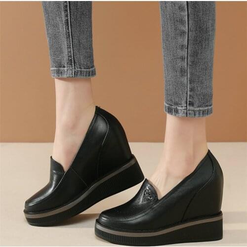 2021 Mary Janes Women Slip On Genuine Leather Wedges High Heel Ankle Boots Female Round Toe Platform Pumps Shoes Casual Shoes