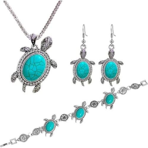 Turtle Necklace Pendant Cute Animal Sea Animal Tortoise Dangle Drop Earrings Hook Hollow Circle Flower Bracelet for Women Gir