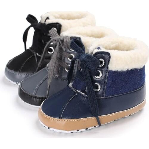 Winter 0-1-Year-Old Male Baby Plus Velvet Warm Snow Boots Soft-Soled Shoes Non-Slip Baby Toddler Shoes