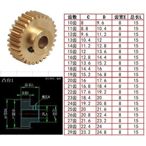 0.8Modulus Copper 0.8M 12Teeth~55T 13T 14T 15T 16T 20T 30T 40T Convex Plate Cylindrical Gear precision hole