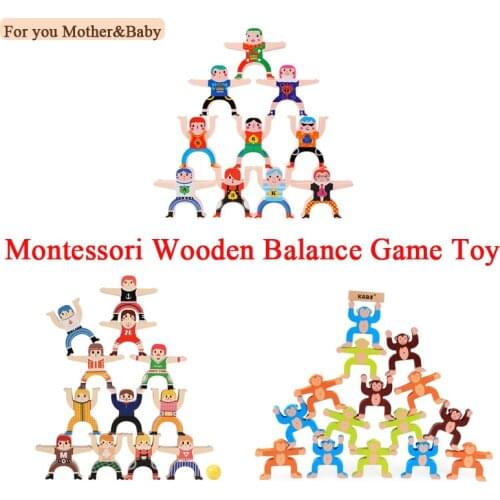 1 Set Wood Building Blocks Balancing Developmental Educational Game Toy Wooden Panda Monkey Balance Interactive Toys Dropship