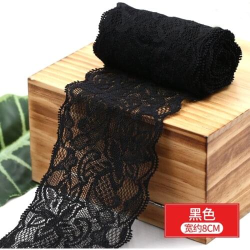 10Meters/Lots 8cm Elastic Lace Crafts Sewing Ribbon White Black Stretch Lace Trimming Knitting Material DIY Garment Accessories