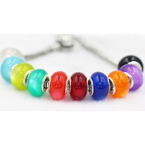 10Pcs/Lot Cat Eye Rondelle Murano Large Hole European Beads Fit Pandora Bracelet Chain Necklace for Jewelry Making Accessories
