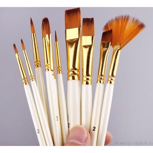 10pcs Nylon Hair Wooden Handle Watercolor Paint Brush Pen Set DIY Oil Acrylic Painting Brushes M03 21 Dropshipping