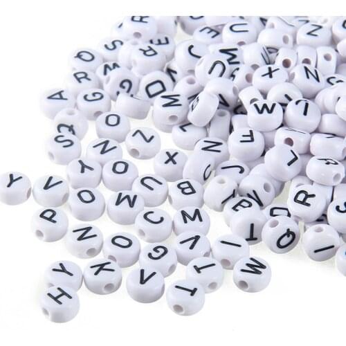 100Pcs/lot 4X7MM Acrylic Round Letter Beads Single Alphabet A-Z White Round Bracelet Jewelry Making Beads