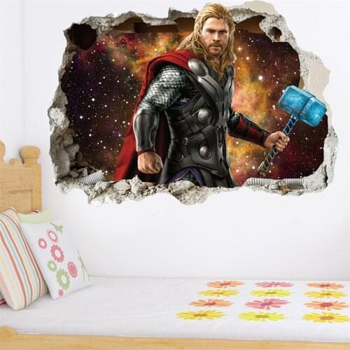 3D Marvel Thor Wall Stickers Kids Rooms Thors Hammer Toilet Decor The Avengers Wall Decals Art PVC Mural Posters