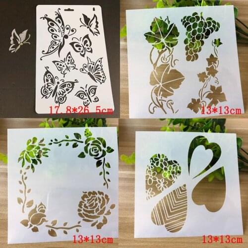 4pcs/set Stencil Reusable Rose Heart Template Scrapbooking Album Drawing Painting Mesh Stencils School Supplies