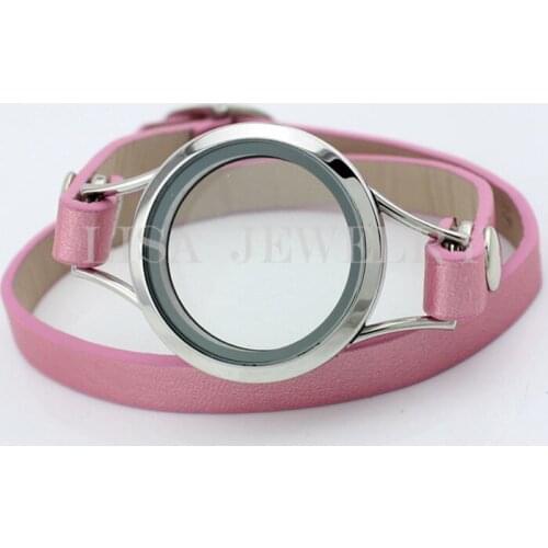 8pcs/lot peach blossom PU leather floating charm memory living 30mm glass locket bracelet