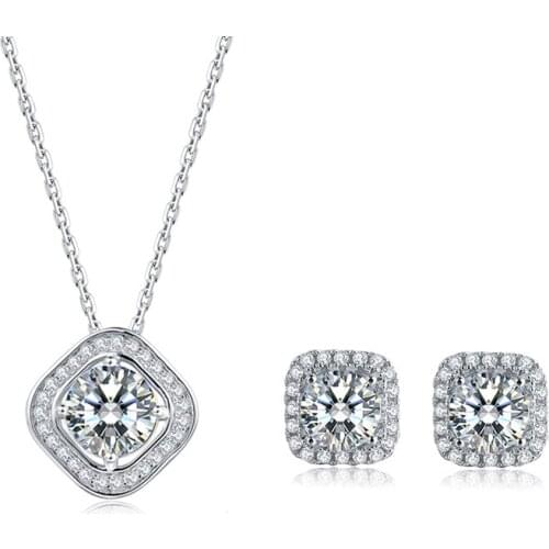 BOEYCJR 925 Silver 0.5/1ct F color Moissanite VVS Fine Jewelry Diamond Necklace&Earrings Jewelry Set for Women Anniversary Gift