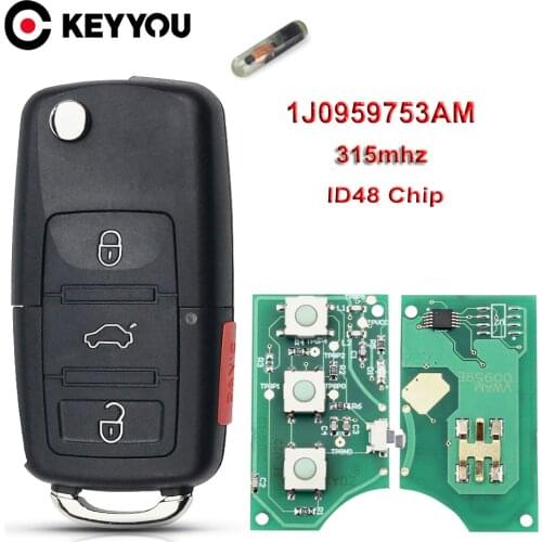 KEYYOU For VW Volkswagen Beetle CC Golf Jetta Passat GTI Flip Key Car Remote Key Entry Transmitter Fob 4 Button 315Mhz 48 Chip