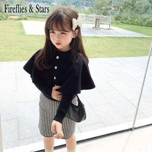 Spring Autumn Girls 2 Pcs Set Baby Cardigan + Hip Skirt Kids Knitted Suits Children Clothes Big Ruffle Grid Check 2 To 12 Yrs