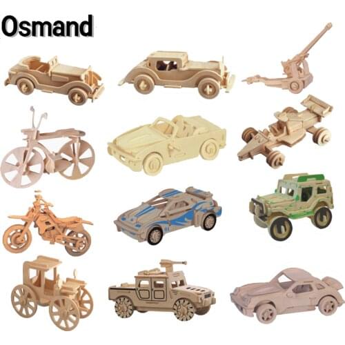 3D Wooden Puzzle Tank Vehicles Model Building Kit Creative Bicycle Car Jigsaw Educational Diy Tools Toys for Kids Xmas Gifts
