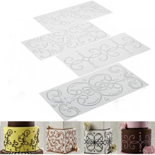 Diy Cake Mold 4-piece Roll Rattan Pattern Lattice Pattern Texture Cake Border Molds Cake Craft Stencils Baking Tools