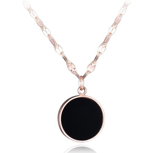JeeMango Gold Color Roune Black Acrylic Pendant Necklace For Woman Simple Titanium Steel Chain Links Wedding Necklaces Jewelry