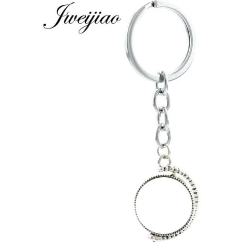 JWEIJIAO 10pcs 20mm Inner Size Rotation Double Side Key Chain Rhodium Color Cameo Cabochon Base Setting Charms Pendant DZ54
