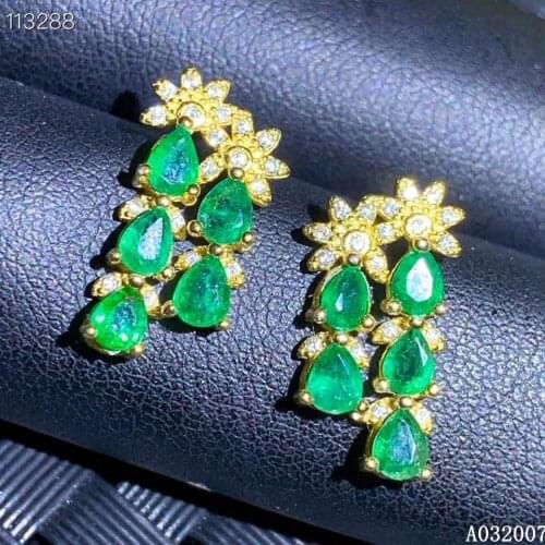 KJJEAXCMY fine jewelry 925 sterling silver inlaid natural emerald ear studs popular ladies earrings support testing