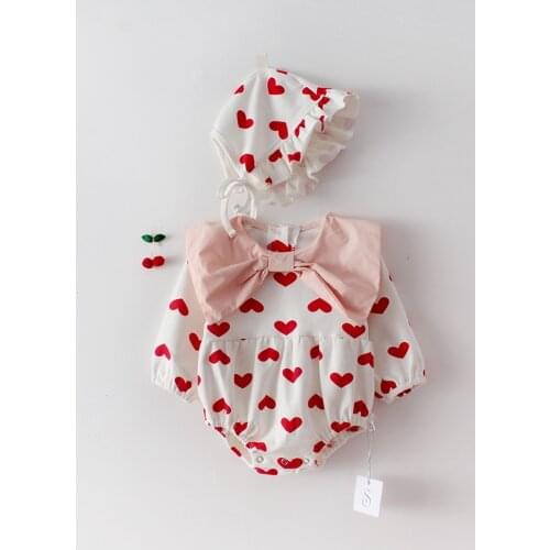 0-24M Newborn Kid Baby Girls Clothes Long Sleeve Heart Print Romper Elegant Cute Sweet Cotton Jumpsuit Autumn Fall Outfit