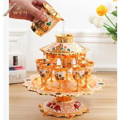 IMUWEN Creative Metal Wine Separator Cup Holder Gold Fashion Cup Holder Wine Rack with 6 PCS Cup Home Decoration 5 Color
