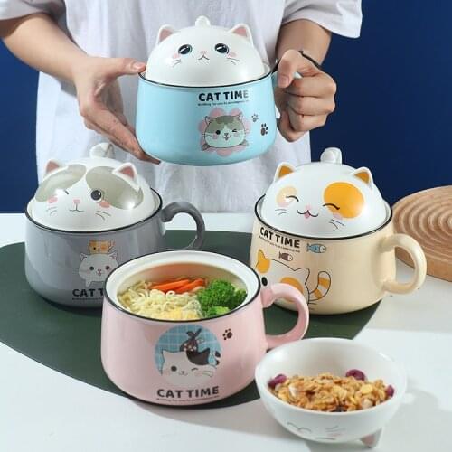 Korean modern creative personality net red dog cat pig cute girl large capacity simple couple ceramic spoon mug with lidLX122802