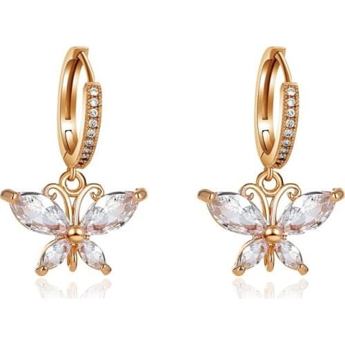 Sweet Fashion Crystal Butterfly Dangle Earrings for Women Trendy Zircon Hoop Earrings Party Jewelry Gifts