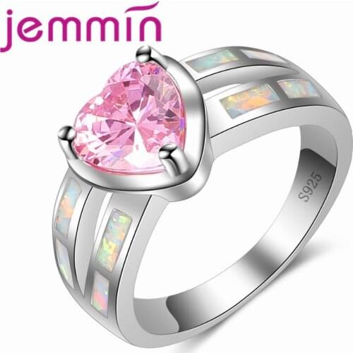 Trendy Heart Cut White Opal Rings for Women Wholesale Fashion Jewelry Party Pink Stone Ring for Wedding Gift