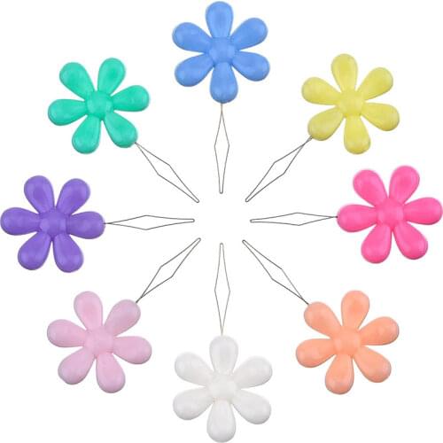 10Pcs Plastic Flower Needle Threaders for Hand Sewing Embroidery Wire Loop Needle Threader Stitch Insertion Hand Machine Sewing