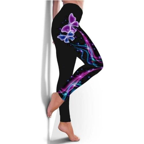 New Women Fashion Butterfly Print Tight Pants Plus Size Casual High Waist Fitness Slim Pants Leggings 2020