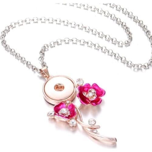 New 18mm Snap Jewelry Necklaces Rhinestone Rose Gold Flower Snap Button Necklace for Women Fit 18mm 20mm Snap Buttons Jewelry