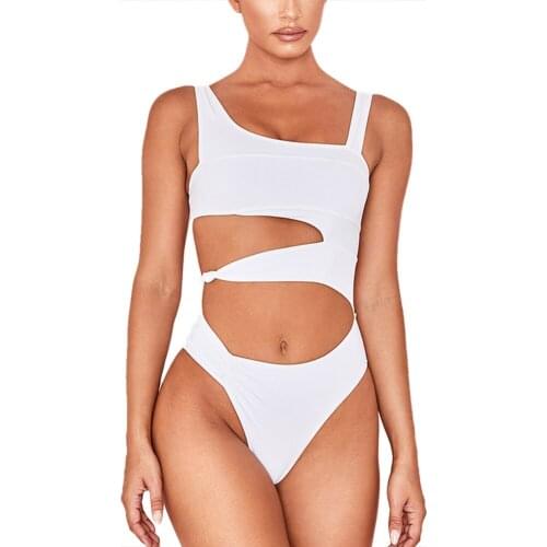 2021 newest fashionable Women Summer Swimwear Solid/Leopard/Polka Dot Square-Neck Sleeveless Hollow Out Swimsuit for Girls