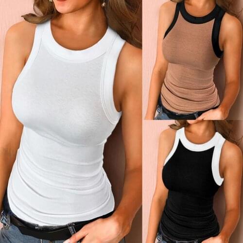 2021 New Female Women Sexy Top Ladies Sleeveless Tank Tops T Shirt Tee Short halter Tops Fashion Summer Basic Stretch Tops