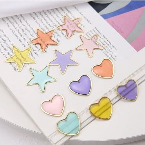 Newest 30pcs/lot color drop oil cartoon stars/hearts shape alloy floating locket charms diy jewelry earring pendant accessory